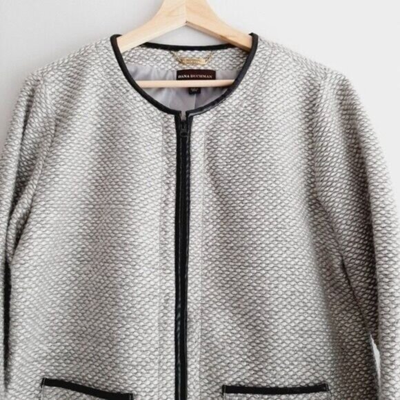 DANA BUCHMAN Wool Blend Textured Full-zip Blazer Jacket Grey Sz L - Picture 3 of 14
